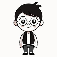 Cute Cartoon Boy with Glasses Character Avatar Icon