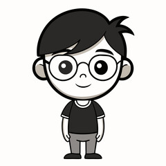 Cute Cartoon Boy with Glasses Character Avatar Icon