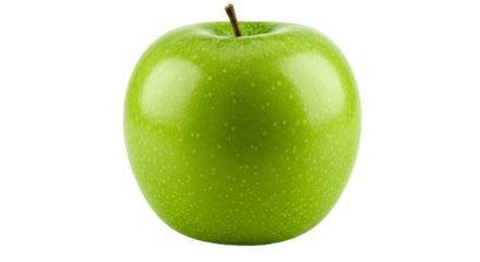 Stock photo of a fresh green granny smith apple for healthy eating and organic food product photography on transparent background