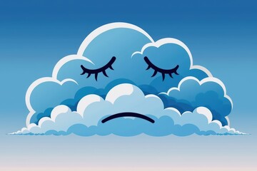 Sad Cloud Cartoon Illustration Blue Sky Background Design Element