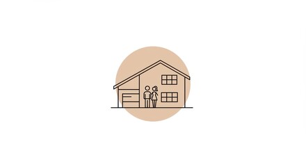 Minimalist Home: Line Art Couple Silhouette, Warm Circle, Residential Icon.