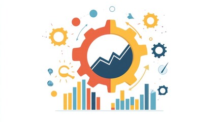 Colorful gears and charts representing growth
