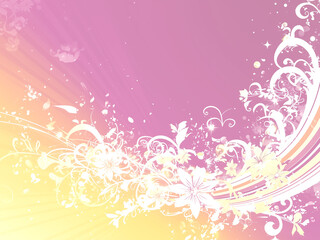 秋色の輝きとフローラルデザイン - 紫とオレンジの幻想的な背景