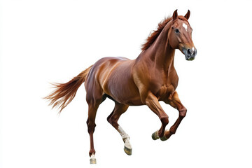 Brown horse galloping on white background