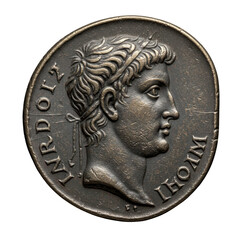 Ancient roman coin of emperor nero isolated on transparent background