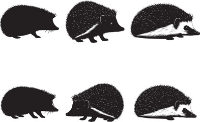Hedgehog Silhouettes – Solid Black & Outline Vector Set