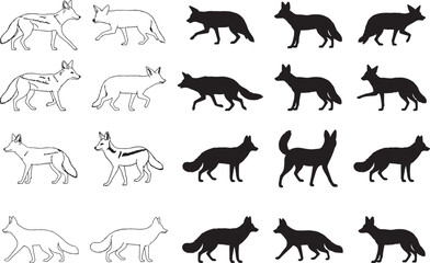 Jackal Silhouettes – Solid Black & Outline Vector Set