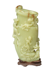 Qing Dynasty Green Jade Vase with Chi Dragons - Antique Art