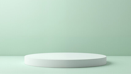 A white pedestal on mint green surface