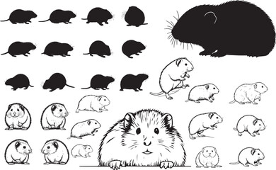 Lemming Silhouettes – Solid Black & Outline Vector Set