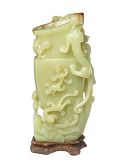 Qing Dynasty Green Jade Vase with Chi Dragons - Antique Art