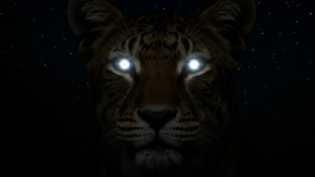 Dramatic closeup of wild cat under starry night sky