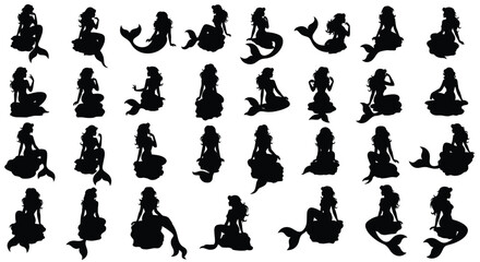 Enchanting Collection of Mermaid Silhouette Illustrations Captivating the Imagination and Underwater Themes of Fantasy