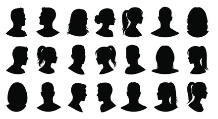 Silhouette Head Collection Diverse Range Different Hairstyles Perspectives Facial Expressions Beauty Portrait