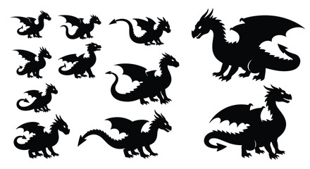 Diverse Array of Silhouette Dragons Expressing Mythical Power and Fantasy in the Designs