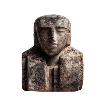 Close-up of a clay statue of Itzamna, showcasing intricate textures and an ancient patina against a clean white backdrop.