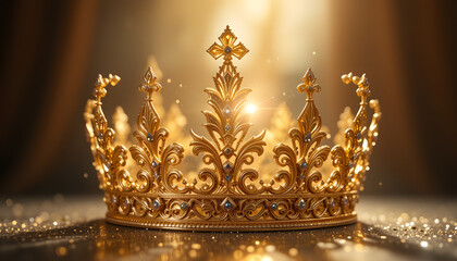 Title: Golden Crown with Sparkling Jewels, Symbol of Royalty and Prestige