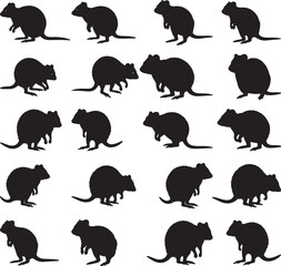 Quokka Silhouettes – Solid Black & Outline Vector Set