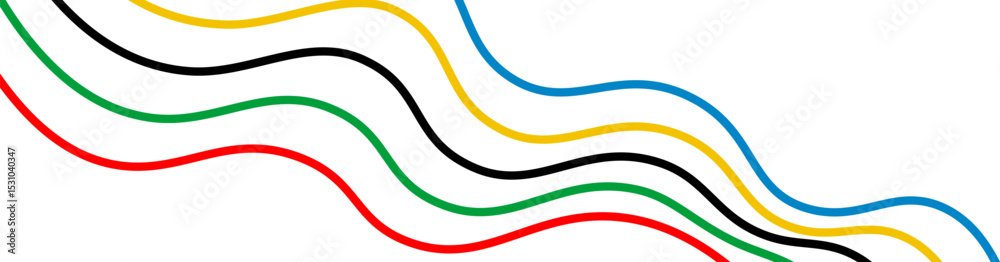 Poster Dynamic diagonal wave lines in red, green, black, yellow, and blue, creating a modern and symbolic pattern with an international and energetic feel
