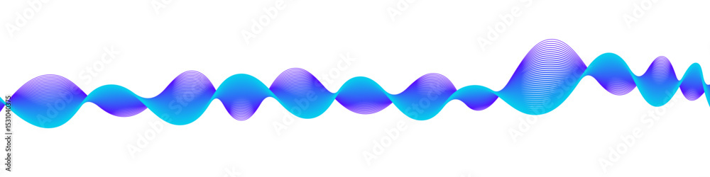 Poster Abstract wave shape with vibrant gradient lines in cyan and purple, resembling audio waveform or digital pulse on white background