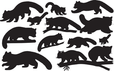 Red Panda Silhouettes – Solid Black & Outline Vector Set