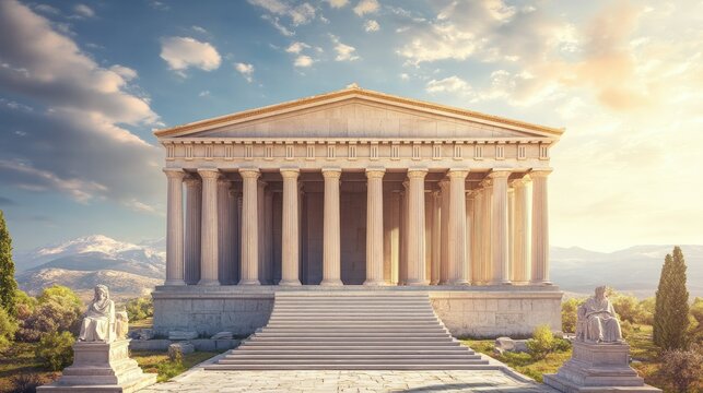 Majestic Greek Temple at Sunset: A Vision of Ancient Architecture