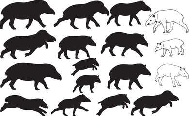 Tasmanian Devil Silhouettes – Solid Black & Outline Vector Set