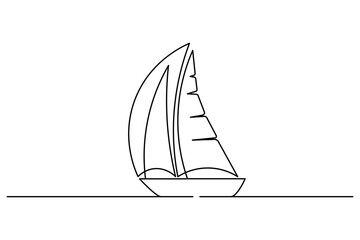 Continuous sailboat one line drawing and boat icon simple outline vector illustration.