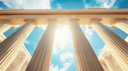 Ancient Greek Temple Columns under a Bright Sky