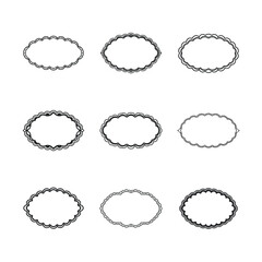 Collection of nine decorative oval frames on white background
