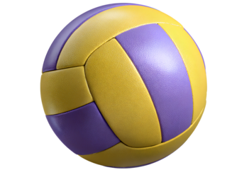  A detailed purple and yellow volleyball ball on a transparent background,