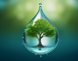 green tree in a drop of water digital art symbolizing the importance of water for the continuation of life on the planet great for eco posters water conservation ads and sustainability campaign v