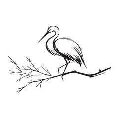 minimalist crane perched on a brach with one stoke design