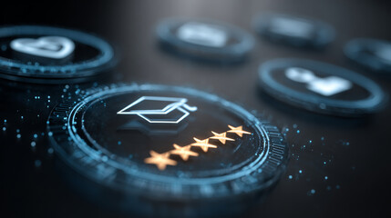 Digital certificate badge with graduation cap and five stars symbolizes achievement and excellence in education