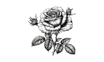 Obraz premium Vintage Rose Flowers Engraving, Vector Illustration, Botanical Art, Floral Design, Antique Style, Hand Drawn Flowers, Garden Elements, Classic Flower Sketch, Nature Illustration.