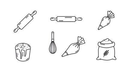 Baking Essentials Hand-Drawn Utensils for Culinary Arts