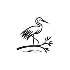 minimalist crane perched on a brach with one stoke design