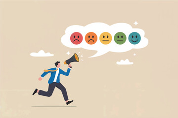 Customer Satisfaction Survey Concept with Emoticon Faces – User Experience Feedback and Client Opinion Illustration