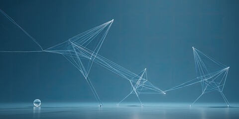 Abstract network of translucent lines against a muted teal background
