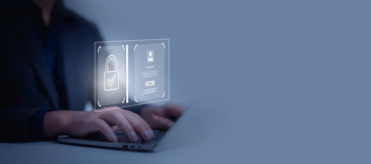 Cyber security protection program to protect password login information on websites and online internet networks securely and confidentially to prevent hackers from accessing financial information.