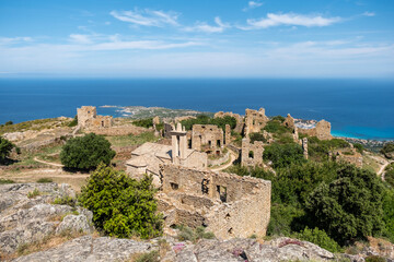 Abandoned in the 19th century the ruins of the village of Occi sit above Lumio and look down on the...