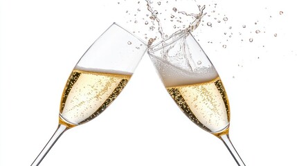 Champagne glasses clinking with splash