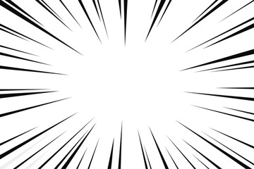 Obraz premium Comic speed line burst with dynamic black rays on white background, manga style motion energy explosion