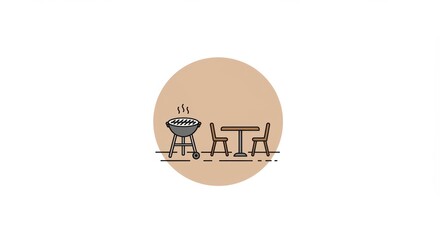 Minimalist BBQ: Outdoor Grill, Table Setting, and Neutral Circle Backdrop.