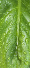 Lush Green Leaf Embellished with Dewdrops:  A close-up capture of a vibrant green leaf glistening with droplets of water, illustrating the beauty of the natural world, freshness.