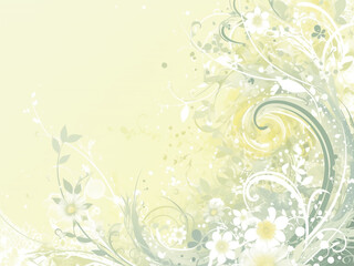 若葉が芽吹く爽やかなフローラル背景 - 春の訪れを感じる植物イラスト