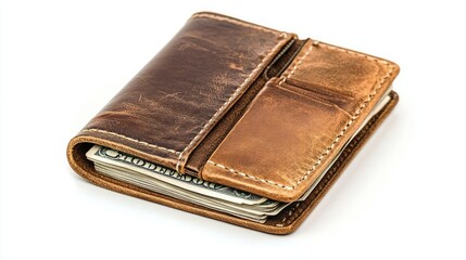 Brown leather wallet with money (1)
