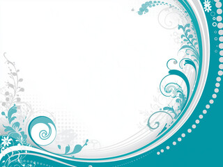 Obraz premium モダンなボタニカルデザインのフレーム - ターコイズブルーの曲線と花の背景