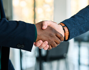 portrait of  a young businessman businessmen shaking hands introducing each other in the office