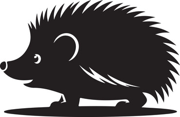 Two stylized hedgehogs one outlined with quills and one solid black silhouette side by side on white field editable vector eps/eps